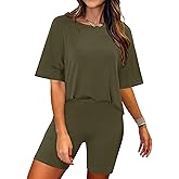Magritta Women Two Piece Lounge Set Summer Casual Loose Fit Shirts Elastic Waist Biker Shorts Matching Airport Travel Outfit