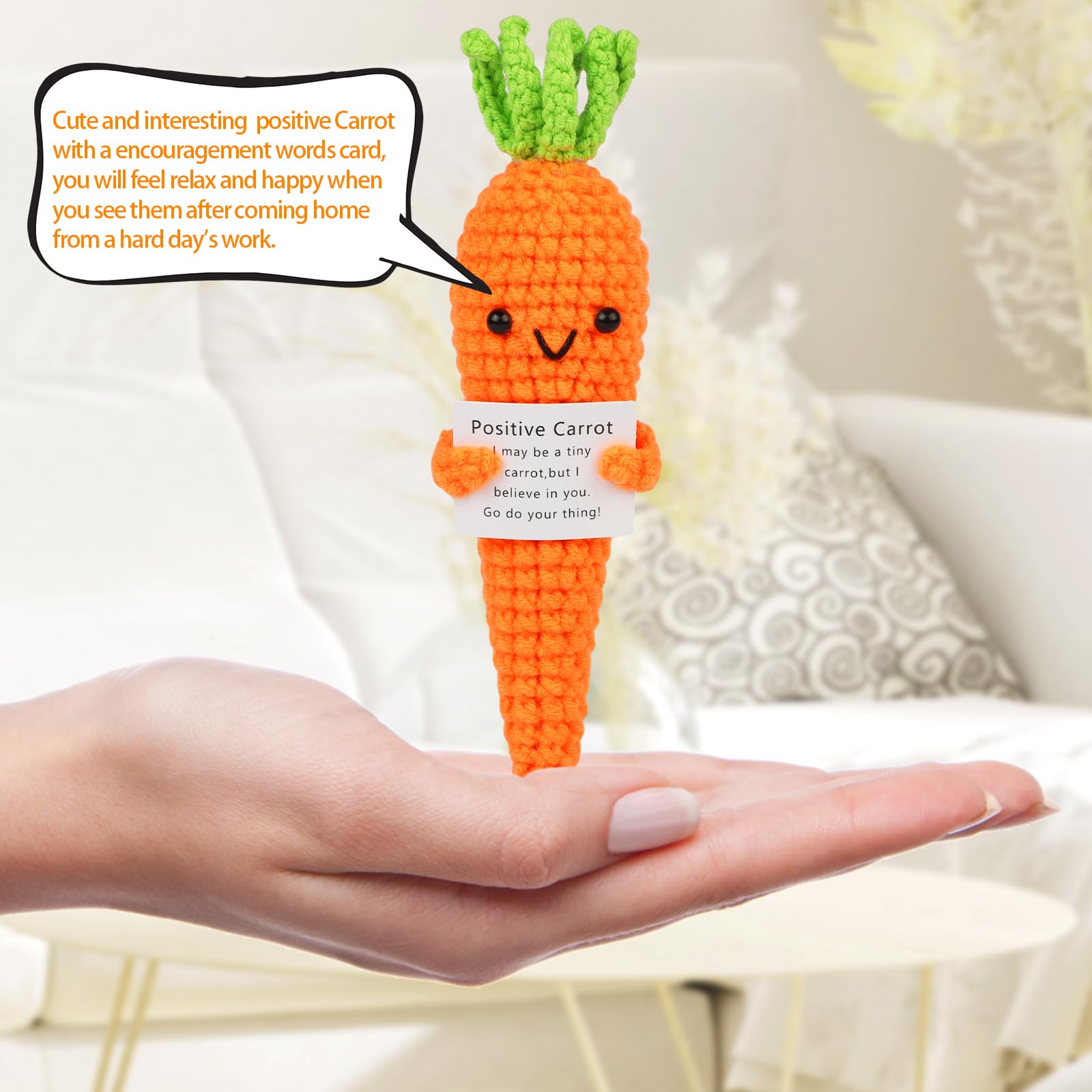 Hoedia Handmade Emotional Pickle Gift, Positive Cucumber Crochet Doll Inspirational Gifts with Cards, Cute Knitted Funny Support Pickle Potato Friend Birthday (Positive Carrot)