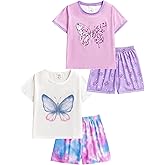 MyFav Young Girls Pajama Cute Cat Pattern Nighty Comfy Shorts Cotton Sleepwear
