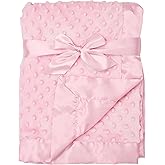 American Baby Company Heavenly Soft Chenille Receiving Blanket (30" x 40"), 2-Layer Design with Minky Dot &amp; Silky Satin, Pink, for Boys and Girls