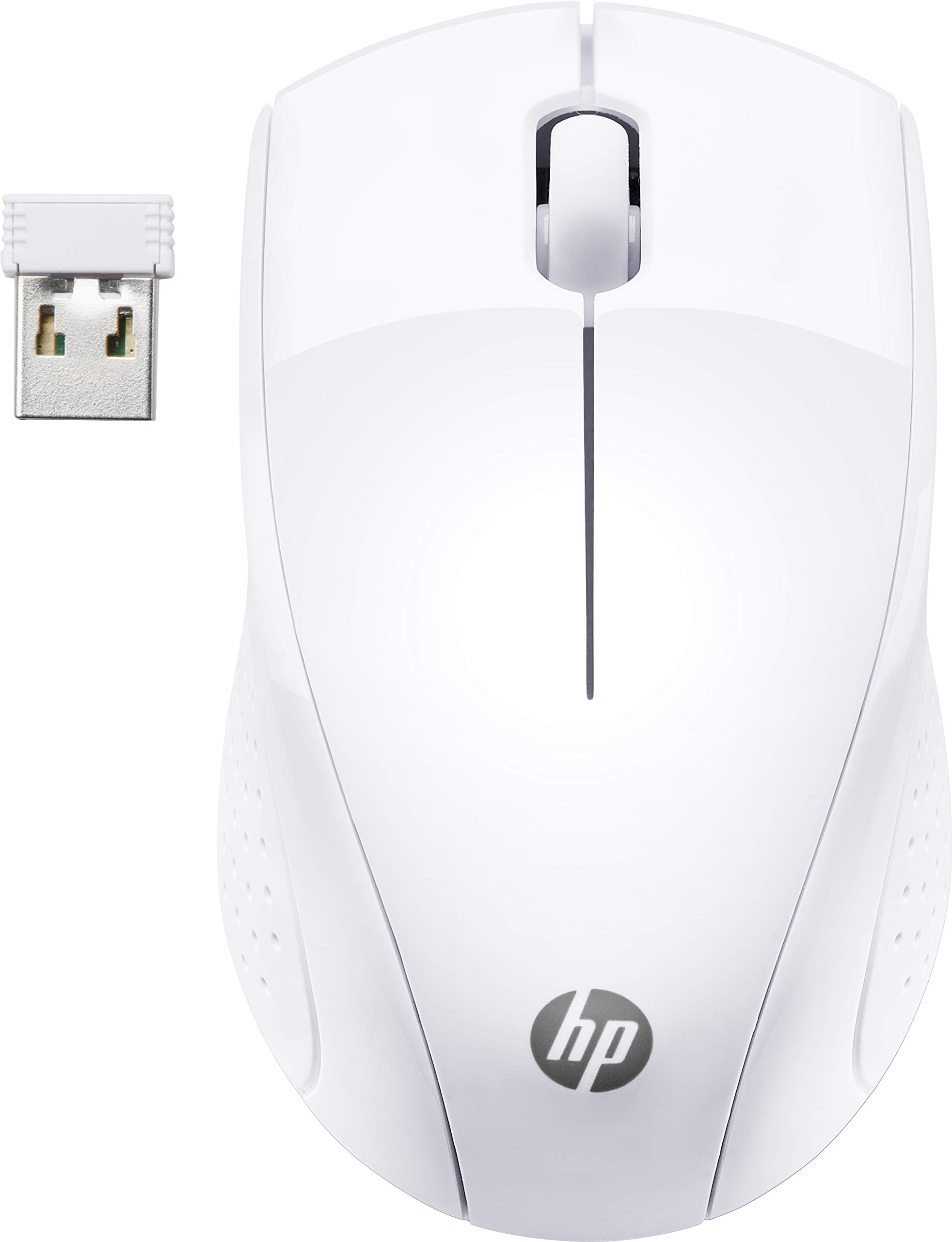 HP PC 220 Wireless Mouse, Blue LED Technology, 1300 DPI Optical Sensor, Contoured Profile Bianco