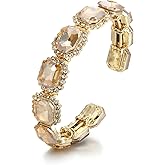 BriLove Women's Wedding Bridal Multi Emerald Cut Crystal Open Bangle Stretch Bracelet