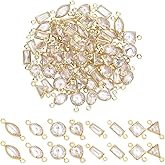 CRAFTYMELODY 64pcs 8 Styles Brass Jewelry Charms 18K Gold Plated Cubic Zirconia Micro Pave Links Charms Connectors for Necklace Bracelet Jewelry Making Christmas Birthday Gift Decoration