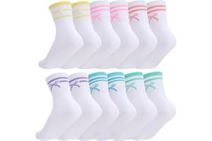 Jspupifip 6 Pairs Kids Girls Pink White Crew Athletic Socks Age 3-12 Years | Heart Stripes Print, Soft Combed Cotton, Stretchy Cuff, Multi Pack for Back to School, Play, Casual Daily Wear