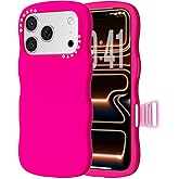ORNARTO for iPhone 17 Pro Case 6.3", Wavy Liquid Silicone Shockproof Drop Protection Cover with Camera Control Button, Skin-Friendly Microfiber Lining – Hot Pink