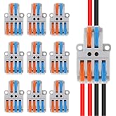 10Pcs 2 in 4 Lever Wire Connector Compact DIY Quick Connect Push-in Splitter Cable Splicing Butt Terminal Block Connectors - Mini Electrical Wire Splice 2 in 4 Out