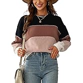 CUPSHE Women's Striped Color Block Sweater Long Sleeve Crewneck Lightweight Pullover Sweater Tops