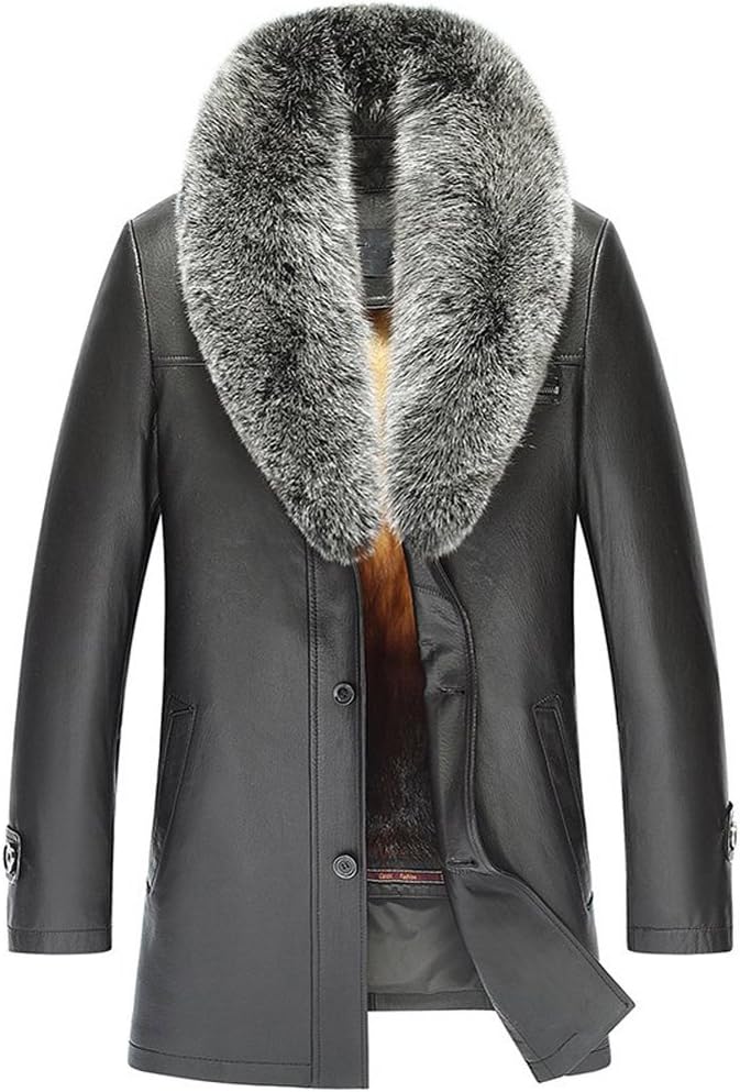 Men's Golden Mink Fur Lined Lambskin Coat Removable Imported Natural Supple Fox Collar Black Mink Fur Lined Coat for Men