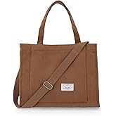 UERRUAM Corduroy Tote Bag for Women Work Crossbody Purse for Everyday,College,Travel,Lightweight Handbag Adjustable Strap