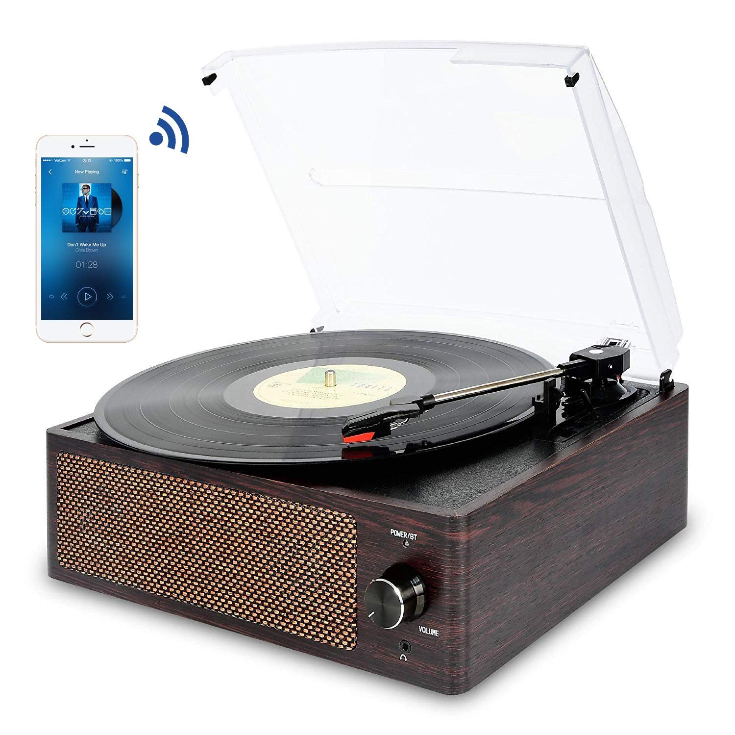 Giradischi Portatile Valigia Bluetooth – 3 Velocità, Altoparlanti Integrati, Pelle PU Vintage, Blu