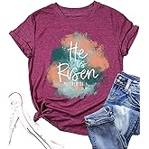 He is Risen Easter Shirt for Women Funny Letter Print Christian Tshirt Casual Short Sleeve Blessed Tops Shirts