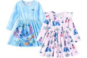 Disney Frozen Elsa Stitch Princess Minnie Mouse Toddler Girl Dresses 2 Pack Ruffle Long Sleeve Dress Set (3 Months - 6 Years)