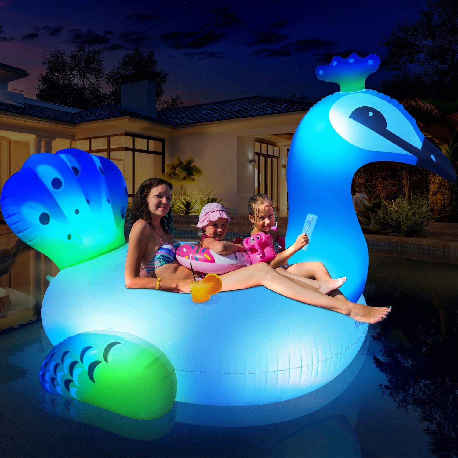 Poopo Inflatables Mua DeeprBetter Inflatable Pool Float with Light, Solar Powered Peacock ...