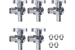 VINTEX 5 Pack 1/2 Inch Pex x 3/8 Inch Od Angle Pex Valve,Water Shut Off Valve,Quarter Turn Crimp Fittings Angle Stop Valve,Ch