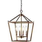JONATHAN Y 12" Antique Gold Lantern Pendant Light, 4-Light Pagoda Style Metal Cage Farmhouse Hanging Ceiling Fixture for Kitc