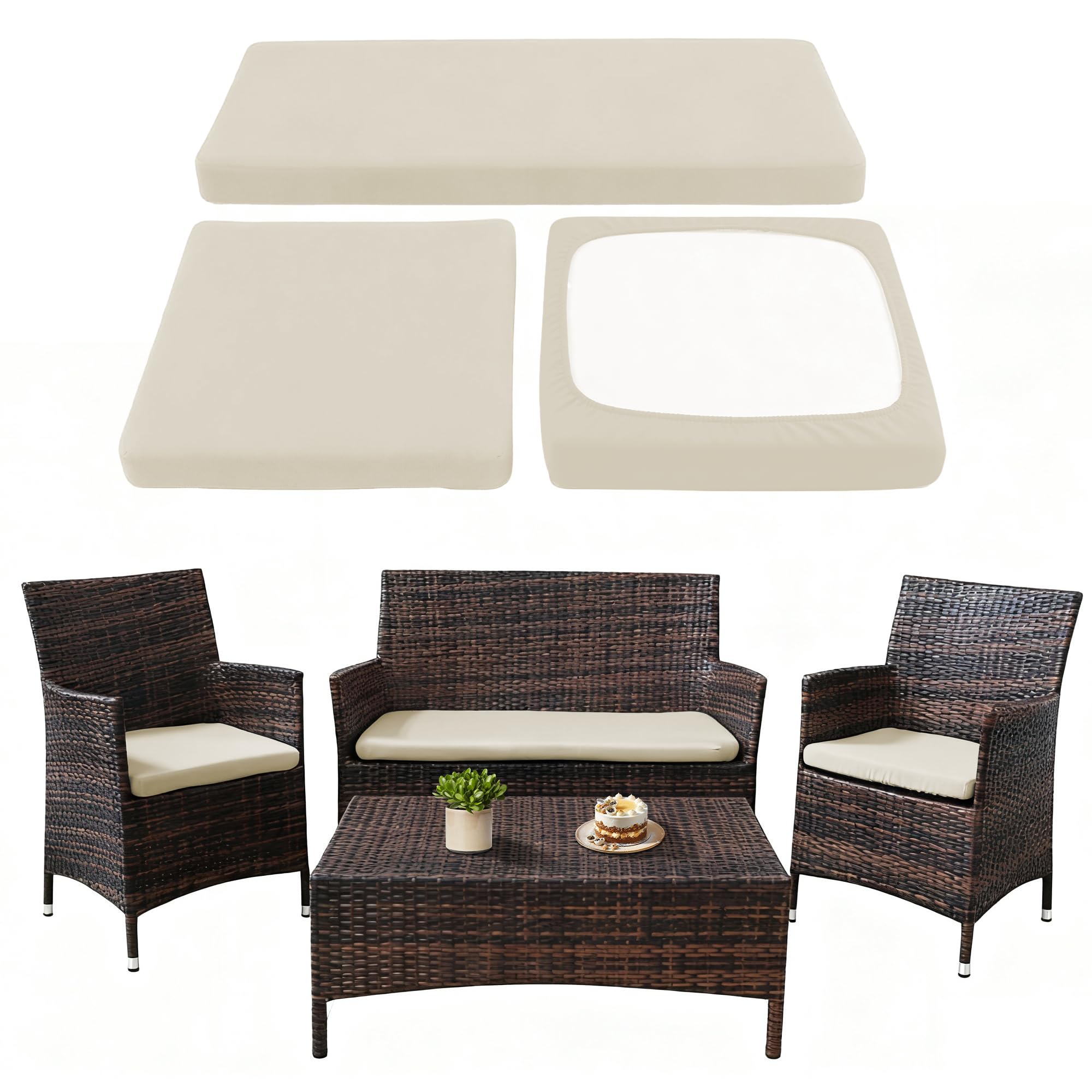 Photo 1 of SUKAIKEQA Waterproof 3-Piece Patio Sofa Cushion Cover Set - Replacement Covers for Outdoor Wicker Furniture, Bench & Seat Cushions