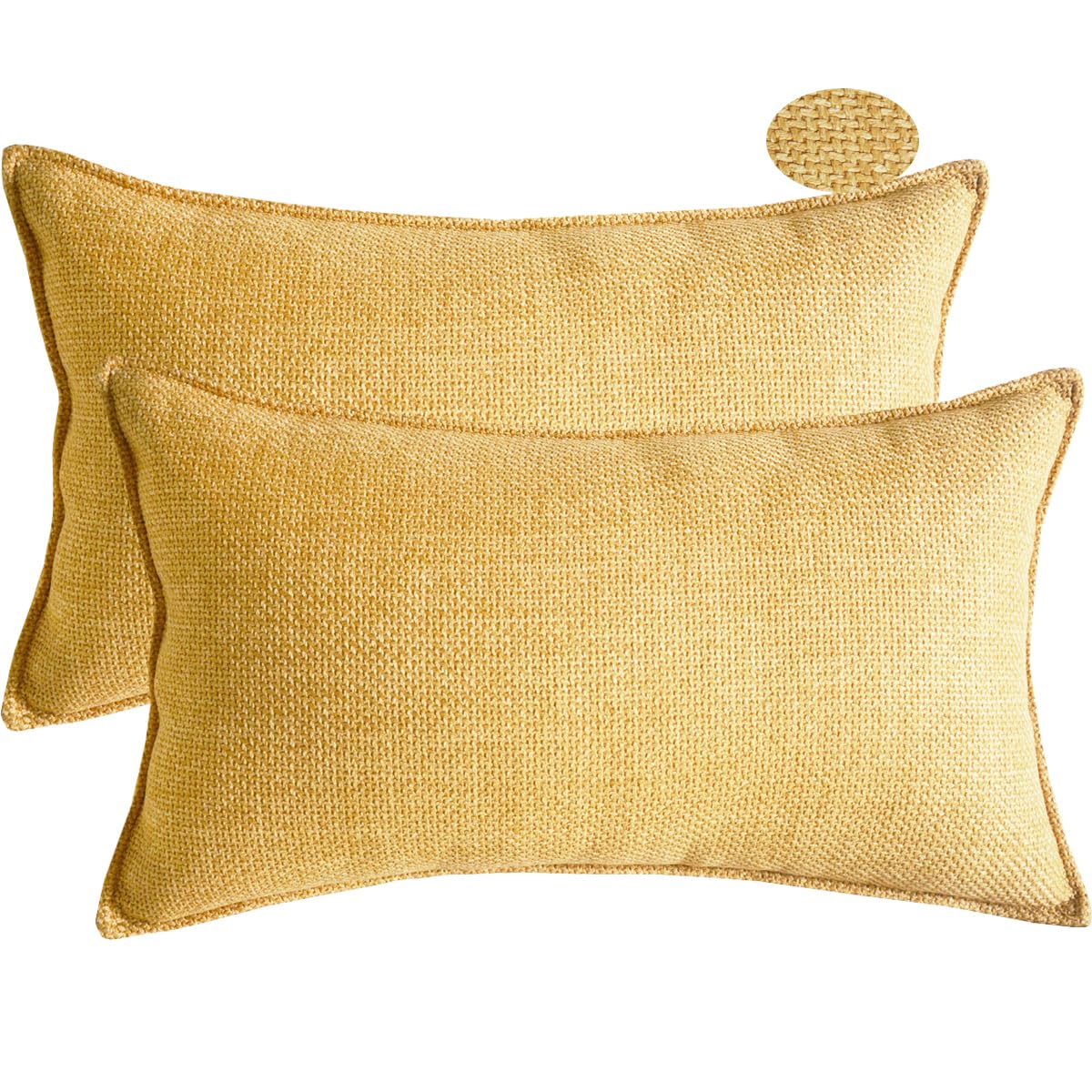 Lutanky Yellow Linen Cushion Covers 30 x 50 cm Elegant Rectangle Throw Pillow Covers (Pack of 2) for Sofa Bedroom Oblong Piped Pillowcases with Invisible Zipper 12x20 Inch