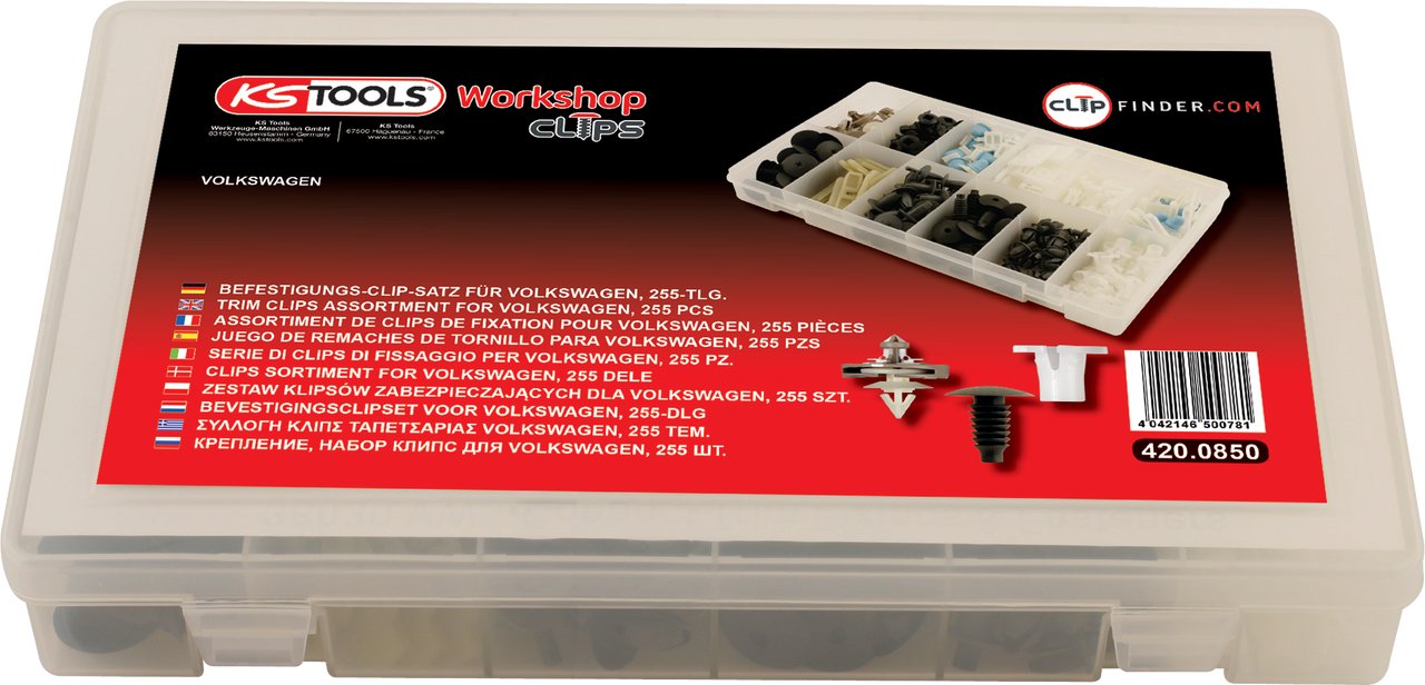 KS Tools 420.0850 Trim Clips Assortment Volkswagen (255 Pieces)