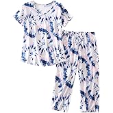 PNAEONG Women Pajama Set Sleepwear Tops with Capri Pants Casual and Fun Prints Pajama Sets