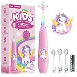 ReDISEN Toddler Electric Toothbrush with 360° Brush Head for All-Around Clean, Baby Sonic Toothbrush with Gentle Vibrations for Ages 1-5, LED Lights & 2-Min Timer Attract Kids Interest (Pink Unicorn)