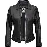 UrbanFocal Vintage Style Real Lambskin Outwear Jackets For Womens - Stylish Turn Down Collar Casual Leather Jacket Women