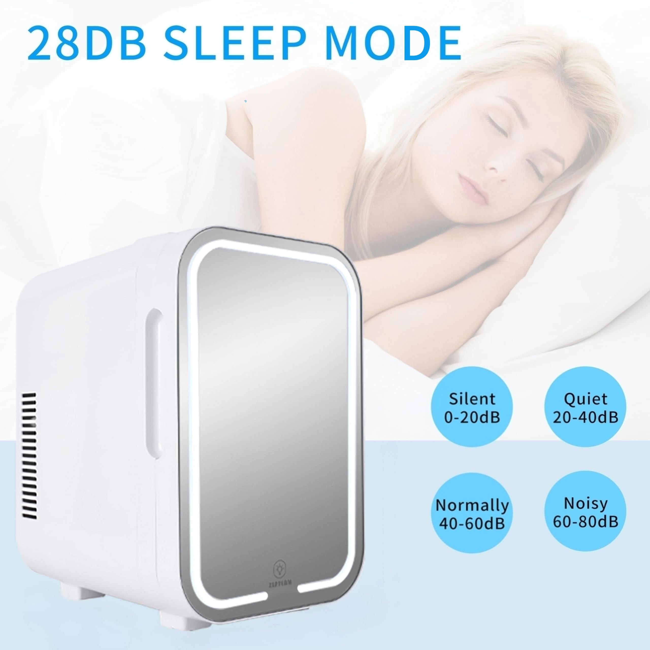 ZLPTEAM Mini Fridge with Mirror Door & Adjustable LED Lights - 8L Cosmetic Skincare Fridge for Bedroom,Dorm,Mini Car Refrigerator Portable Quiet Cooling,Gift for Women