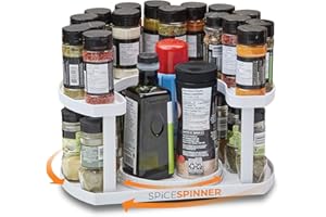 Stow-n-Spin Spice Spinner - Kitchen Organizers and Storage Spice Rack, Seasoning & Spinning Organizer 2-Tier Lazy Susan Design, Holds 40 Spice Jars with Double Spinner on Bottom Spice Shelf (Original)