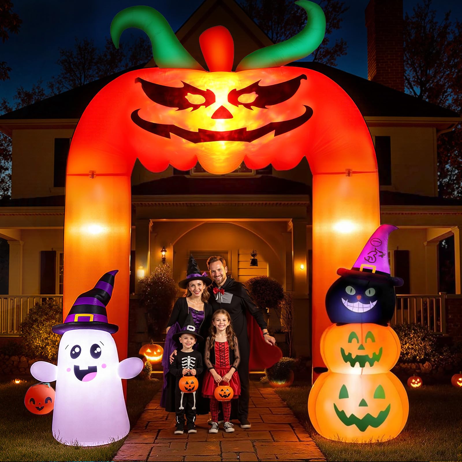 Photo 1 of 11 FT(H) x 8.5 FT(L) Giant Halloween Inflatables Archway, Halloween Inflatables, Blow Up Scary Pumpkin with Ghost and Cat for Lawn Garden Yard Holiday Party Decorations