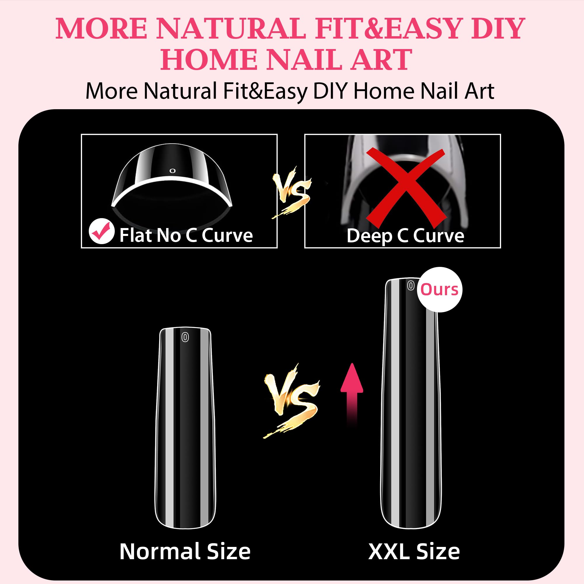 UNA GELLA Nail Tips Square Gel Nails Tips 216 PCS No C Curve Nail Tips XXL Extra Long Nail Tips Full Cover Square Straight Tips No C Curved Fake Nails Tapered Square Nails For Acrylic Nails - Image 5