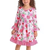 Valentine St Patrick Toddler Girls Dress Love Hearts Print Dresses Flutter Sleeve Clothes 3-8Y