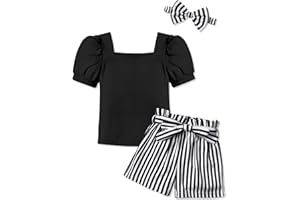 BAVADER Girls Clothes Square Neck Puff Sleeve 2 Piece Kids Clothes Girls Summer Outfits Rib Top Floral Short Set with Pockets