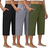 Evervibe 3 Pack Women's Plus Size Capri Pants, Drawstring Capris Sweatpants Casual Summer Cropped Pants with Pockets