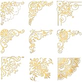 OLYCRAFT 9pcs 1.6x1.6 inch Patterned Stickers Edge Tiles Sticker Self Adhesive Gold Stickers Vintage Border Corner Decals Metal Gold Sticker for Scrapbooks DIY Resin Crafts Phone Decoration