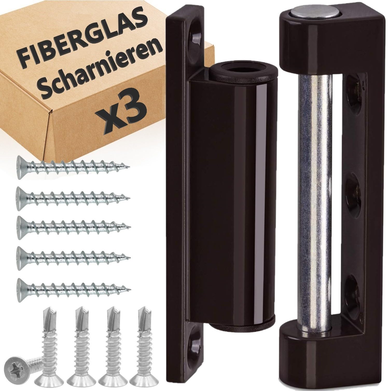 Fibreglass Door and Window Hinges Set of 10 - Door Hinge, Door Hinge, Window Hinge, Renovation Hinge, Window Fittings Replacement Parts, for Insect Protection Door (Brown, 3 Hinges)