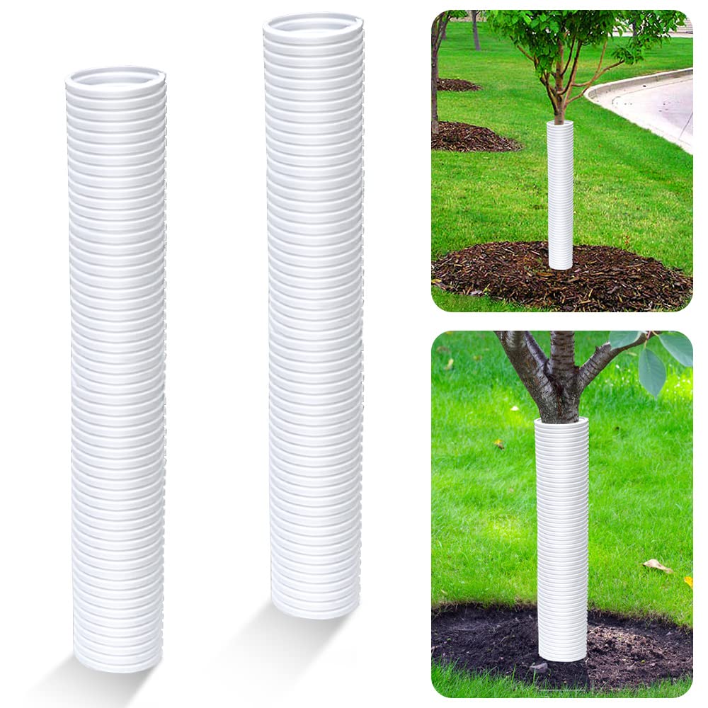 Photo 1 of Corrugated Tree Guards, 2pcs Rigid PP Tree Trunk Protectors, Tree Bark Protector Sleeve Plant Guard Tube Wraps to Protect Bark, Tree Seedlings Tubes, Saplings Plants from Deer,Rodents, Mowers,Trimmers