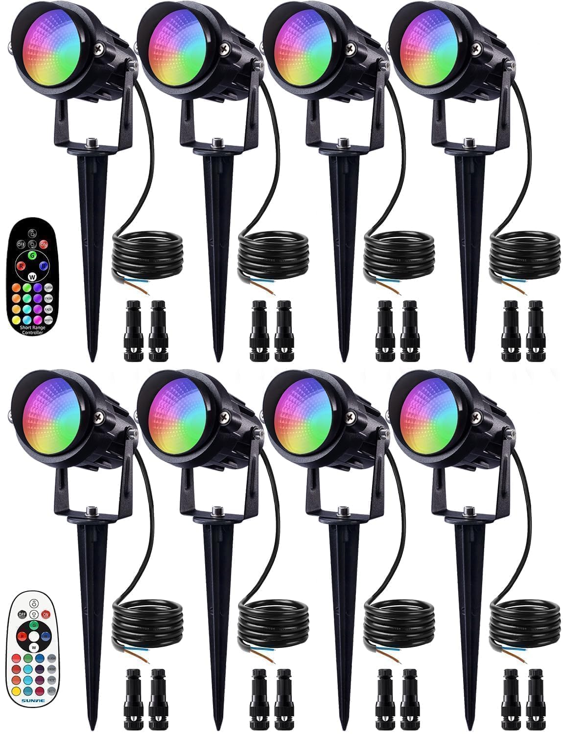 Photo 1 of *************MISSING THE REMOTES*************
SUNVIE Christmas 12W RGB Landscape Lights Low Voltage LED Landscape Lighting Remote Control Spotlight Waterproof Garden Pathway Christmas Decoration Outdoor, 8 Pack with Connector