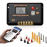 ECO-WORTHY 30A 12/24V PWM Solar Charge Controller with Bluetooth | Solar Panel Battery Intelligent Regulator with Dual USB Ports Auto,Negative Ground for 12V/24V Lithium,Lead-Acid,Gel Battery