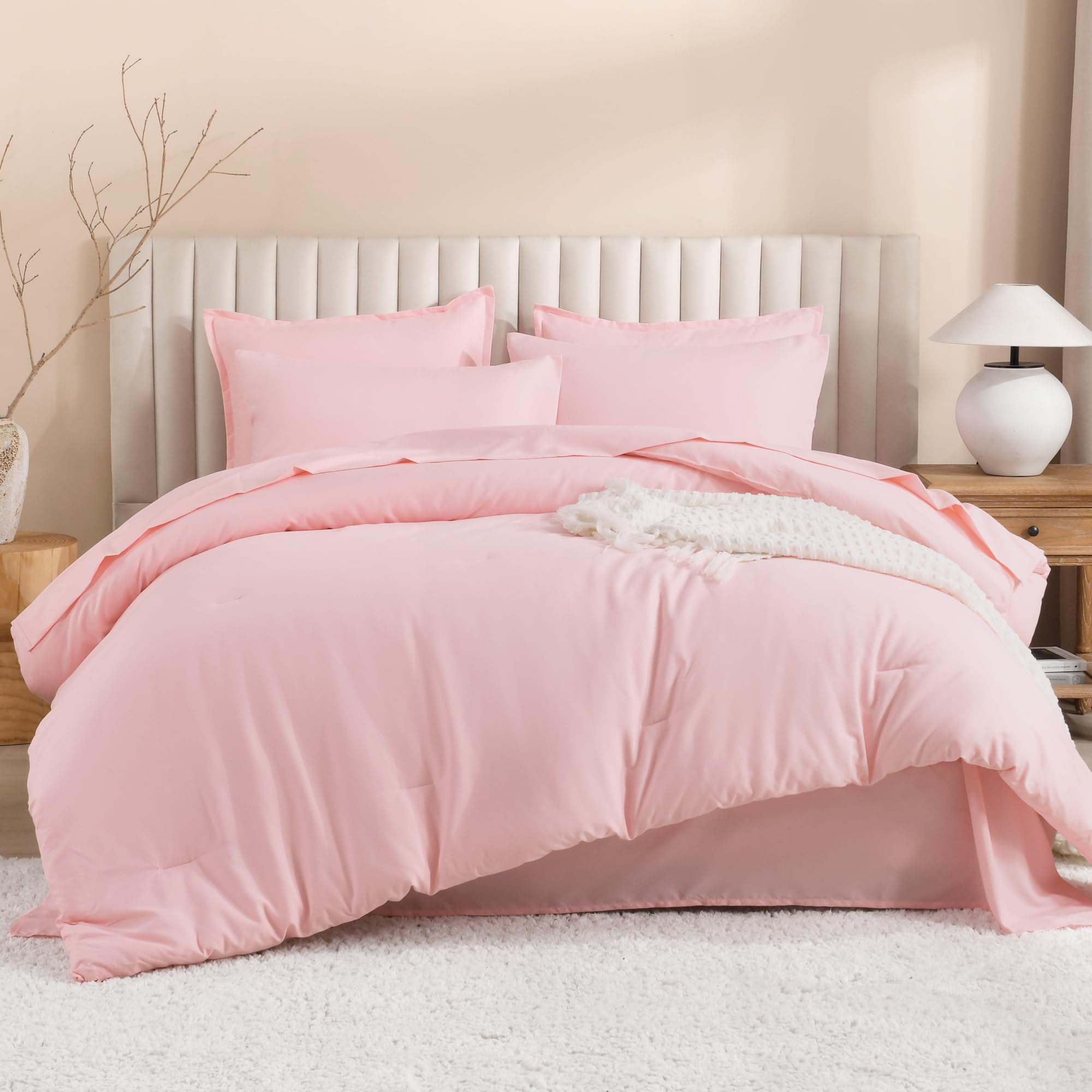 Photo 1 of Litanika Twin/Twin XL Size Comforter Sets Pink - 5 Pieces Bed in a Bag Twin/Twin XL Bedding Comforter Sets, Solid Lightweight Bed Set with Comforter, Sheets, Pillowcase & Sham