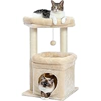 PAWZ Road Cat Tree, Small Cat Tower with Sisal-Covered Scratching Posts, Cozy Cat Condo, Soft Cat Perch and Plush Pompom for 