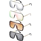 Weewooday 4 Pairs Siamese Sunglasses Mirror Flat Top Oversized Stylish Classic Rimless Sunglasses Eyewear for Women Men