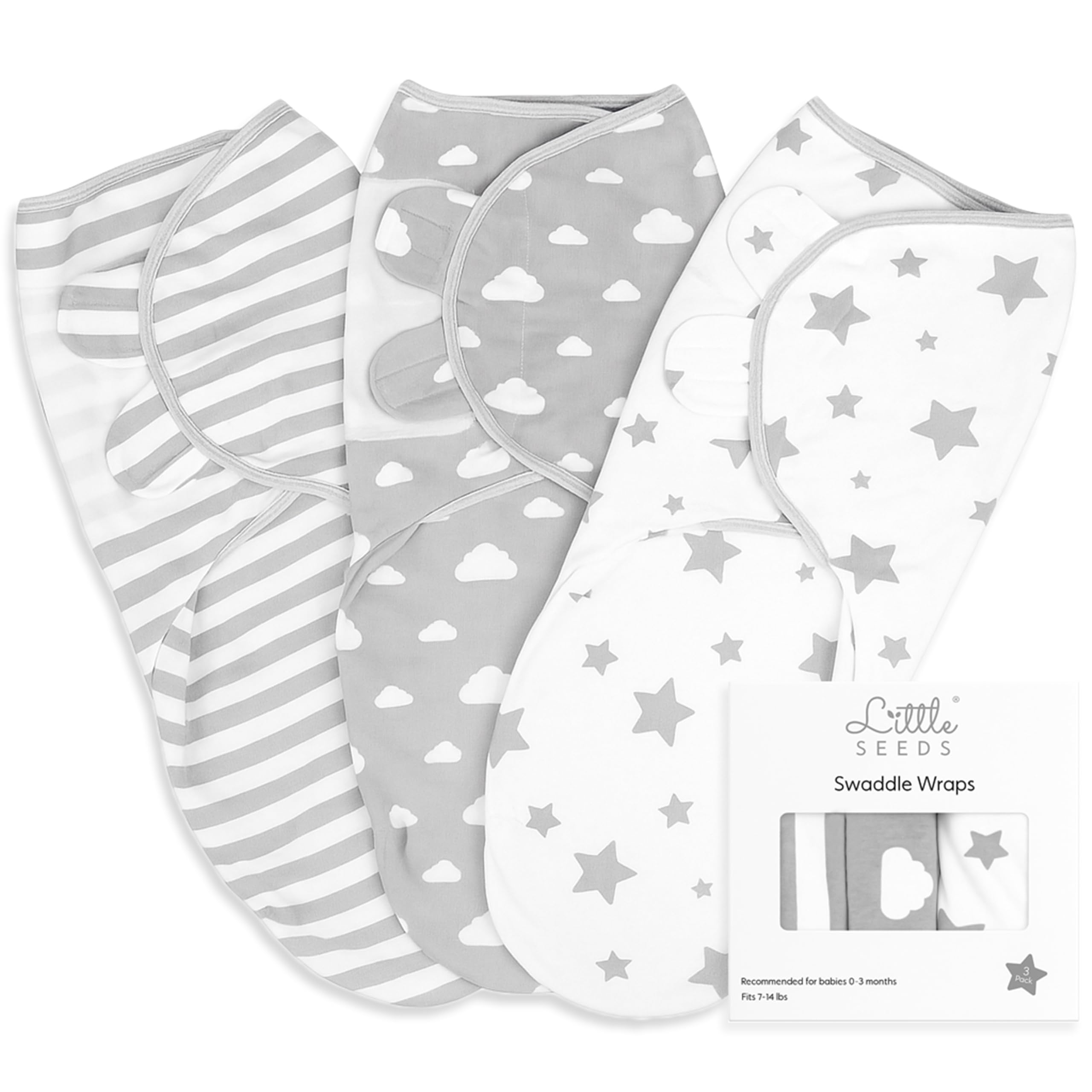 Little Seeds Swaddle Blanket 0-3 Months, 3-Pack Organic Cotton Baby Swaddles - Swaddles for Newborns Infant Boys & Girls, Soft & Snug Hip-Healthy Swaddling Blankets