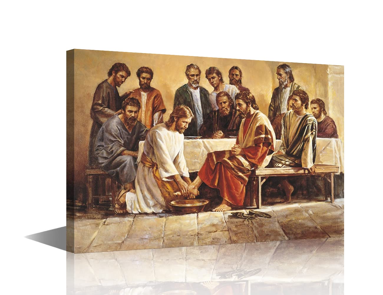 Wall Decor Jesus Washes The feet of Christian Disciples Print on Canvas Artwork for Church Living Room Home Decoration Stretch and Wraped Framed Ready to Hang 16x24inch (40x60cm)