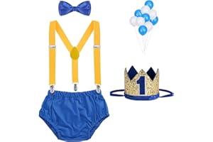 WELROG Baby Boys First Birthday Cake Smash Outfit Bow Tie Suspenders Bloomers Birthday Hat Sparkle Gold Set