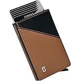 Jenoss Smart Wallet For Men: Full Grain Leather, Handcrafted, Slide Metal Pop Up Case, Slim RFID Blocking Credit Card Holder, Compact 12 Cards Slot Organizers, ID, Money Clip(Brown & Black)