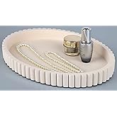 Vixdonos Oval Decorative Concrete Tray,Bandejas Decorativas for Coffee Table,Ottoman Tray for Living Room Decor,13X9.5X1.5 Inches(Beige)