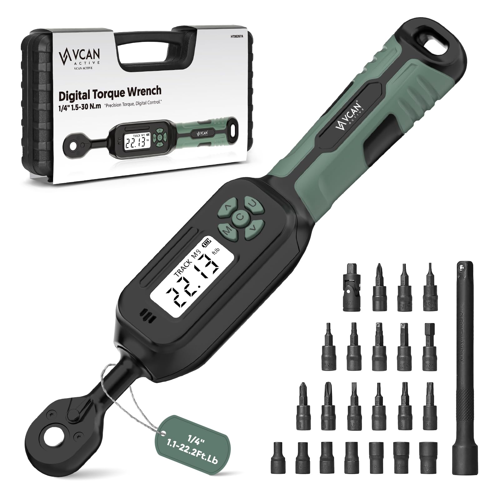 Photo 1 of 1/4 Torque Wrench Digital(1.1-22.2Ft.Lb) ±1 % Accuracy Digital Torque Wrench 1/4 Drive with Buzzer and LED Flash Track Mode Inch Pound Torque Wrench Set with Bits & Sockets for Bike Moto Gunsmithing