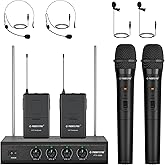Phenyx Pro Wireless Microphone System, 4-Channel VHF Wireless Microphone Set with 2 Handhelds/2 Bodypacks/2 Lapels/ 2 Headset, Metal Receiver, Suitable for Church, Meeting, Conference(PTV-2000-2H2B)