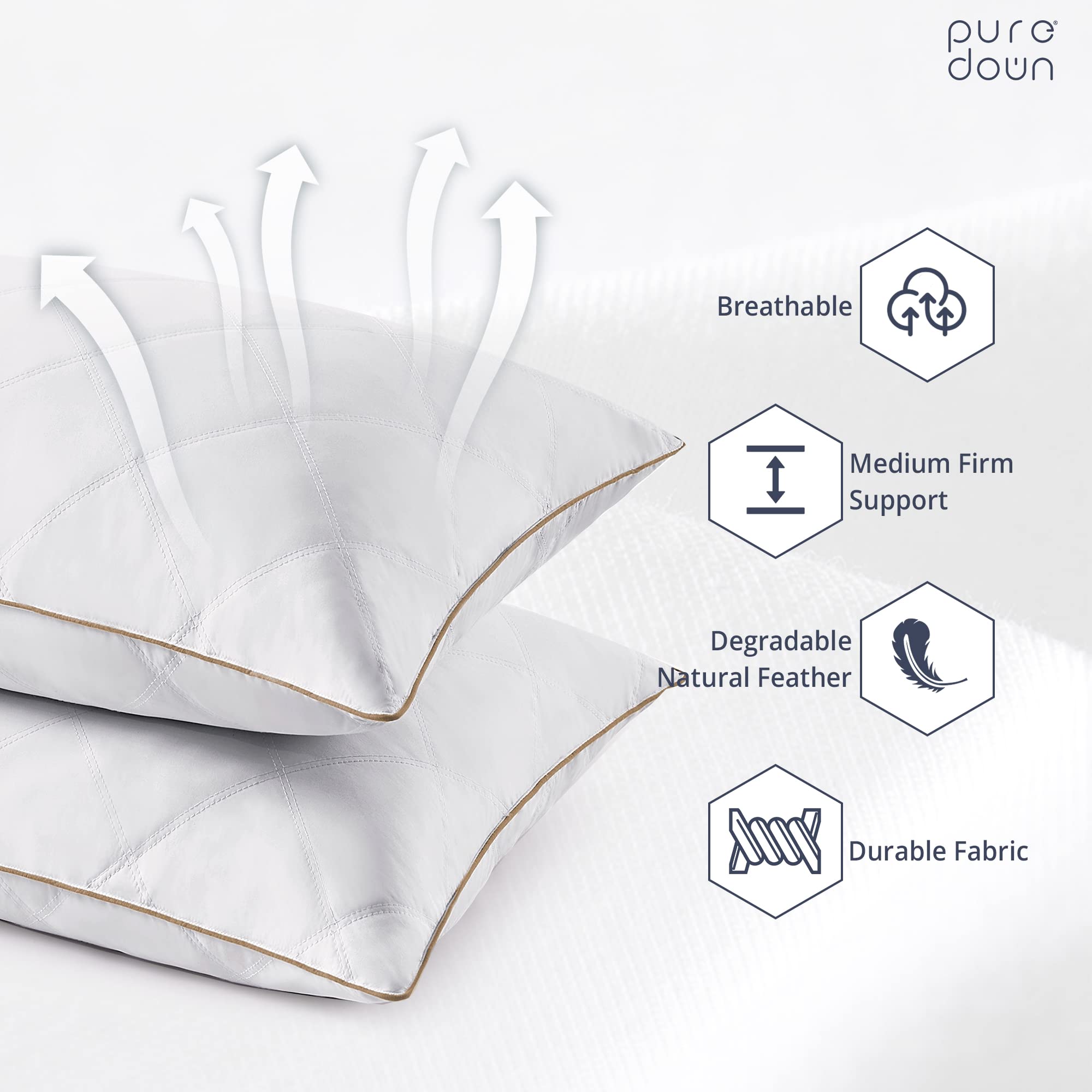 puredown Goose Feathers and Down Pillow with Diamond Quilting