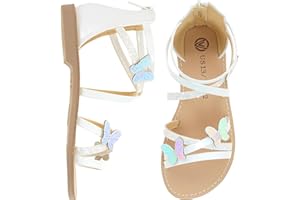 Vonair Girls Sandals Open Toe Kids Summer Flat Sandals with Zipper Fashion Dress Flower Shoes for Wedding Party