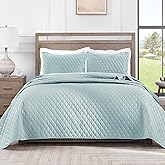 Exclusivo Mezcla Reversible Full Queen Quilt Bedding Set with Pillow Shams, Lightweight Quilts Queen Size, Soft Bedspreads Bed Coverlets for All Seasons - (Light Blue, 90"x96")